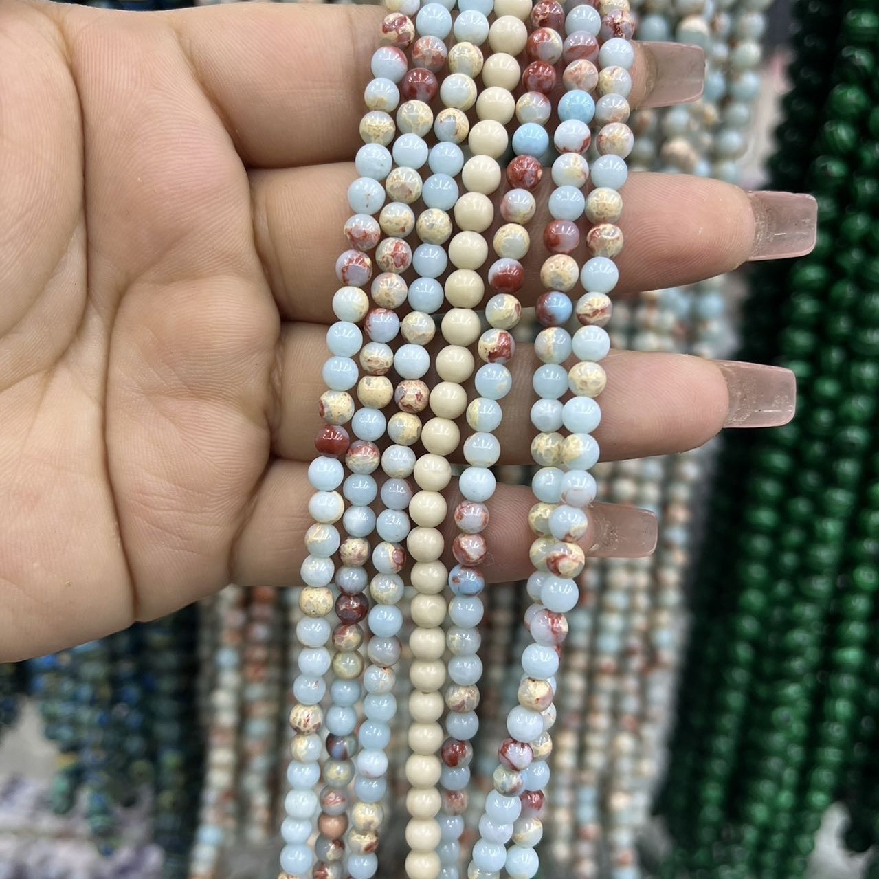 寿山石3-10mm圆珠算盘珠隔珠diy手工串珠手链项链饰品配件