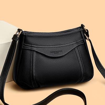 真皮质感多层大容量妈妈斜挎包