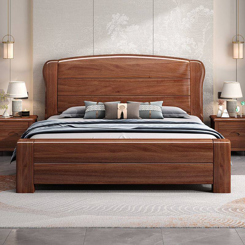 中式胡桃色实木床双人床1.8米全榫卯主卧婚床储物