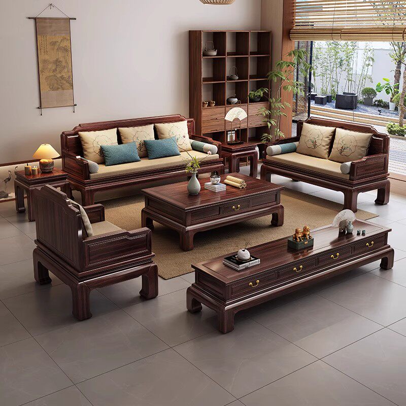 中式实木沙发组合现代中式客厅沙发茶几组合家具