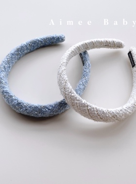 任5件包邮 韩版女童小香风发箍蓝色白色粗花呢发饰头饰 亲子发箍