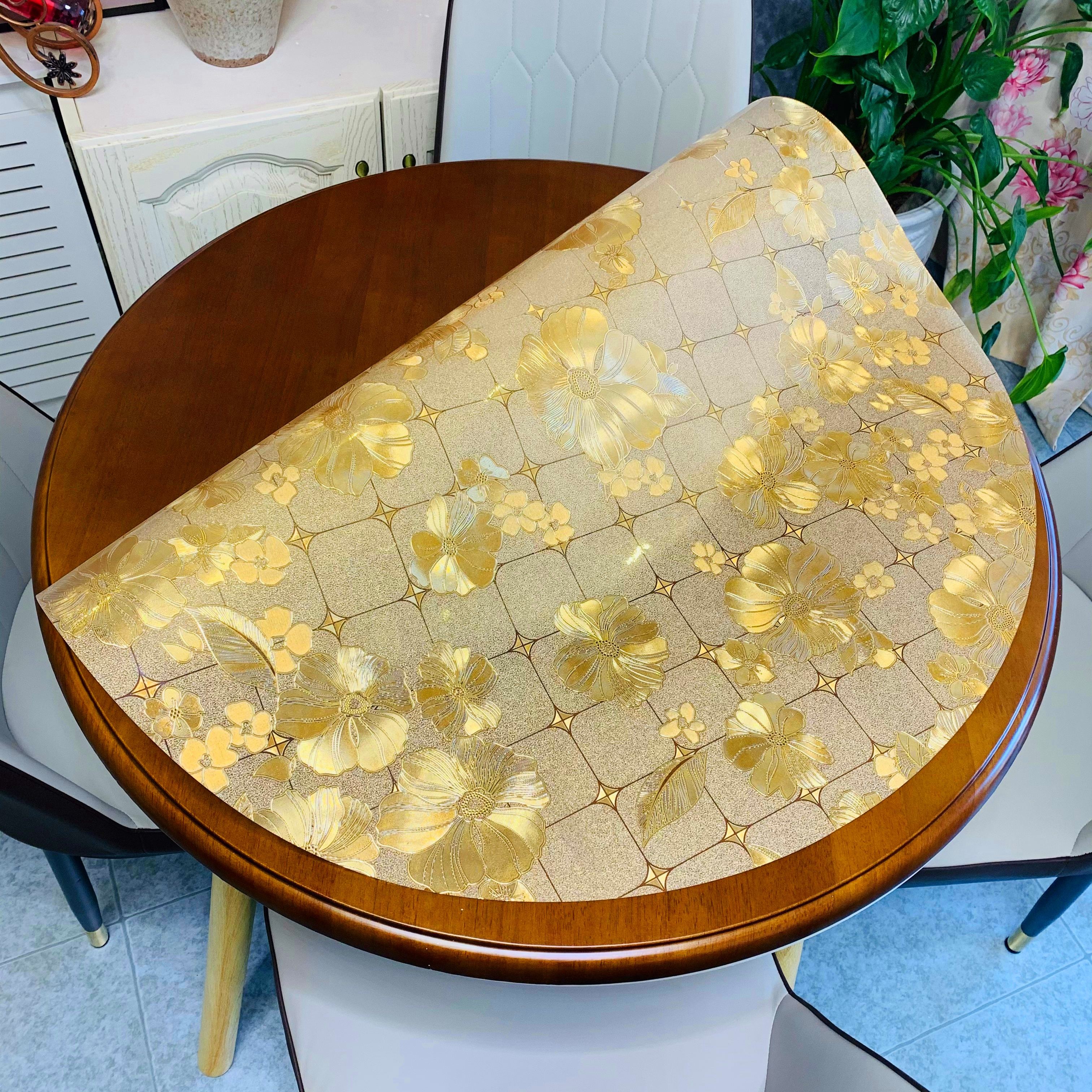 2025年新款1米2圆桌桌布彩色印花台面胶垫pvc圆形餐桌垫防水防油*