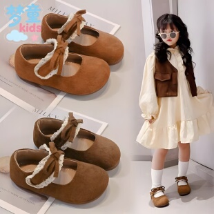 女童真皮小皮鞋2026春秋新款儿童洋气勃肯软底公主鞋女孩豆豆鞋子