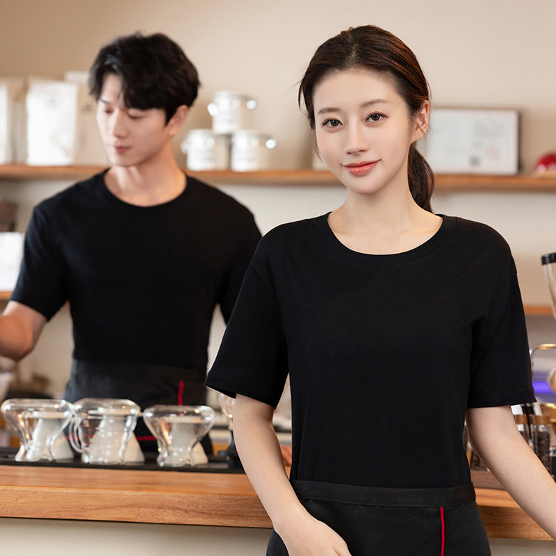快餐店服务员短袖圆领T恤饭店小吃烧烤牛排汉堡奶茶店工作服夏装