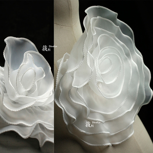 白玫瑰手工立体花朵新娘结婚装饰胸花头饰后背大花朵摄影拍照道具
