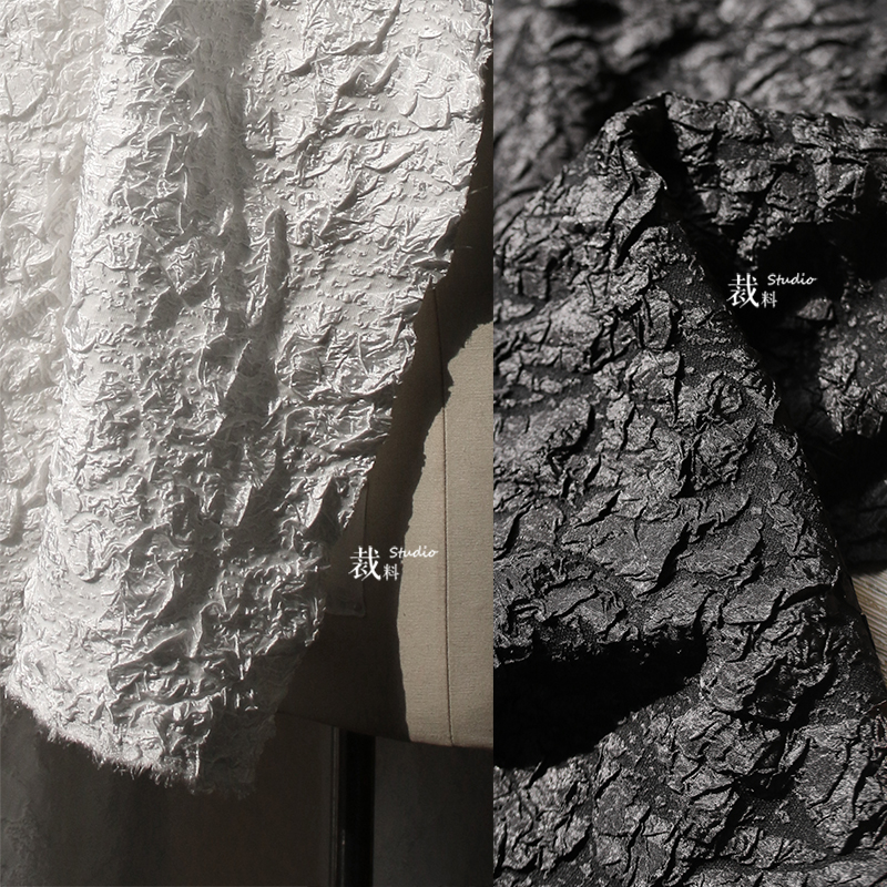 岩石纹重肌理不规则压褶皱面料