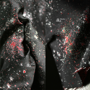 暮色狂奔 黑红提花不规则裂纹肌理厚外套裤子布料服装设计师面料