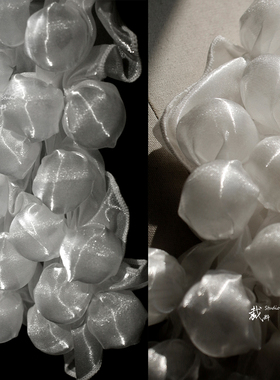 浮光珠玉 白色原创立体花边纱热风枪面料改造光泽服装设计师布料