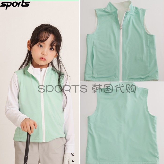 韩国代购AHNSGOLF儿童高尔夫球服22新款女童弹力双面穿拉链背心