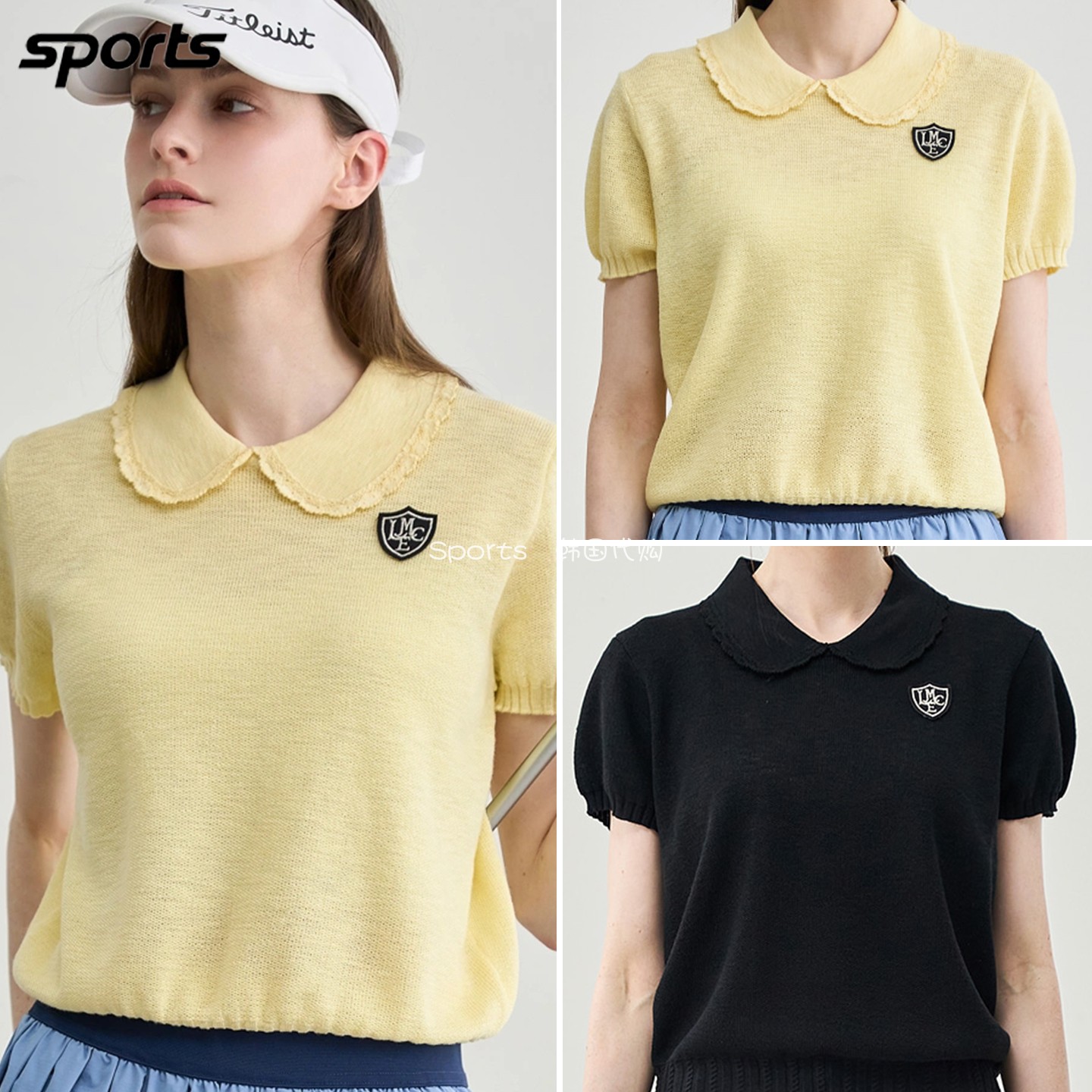 韩国代购LeNIC高尔夫26夏少女风娃娃领运动户外透气短袖针织衫女