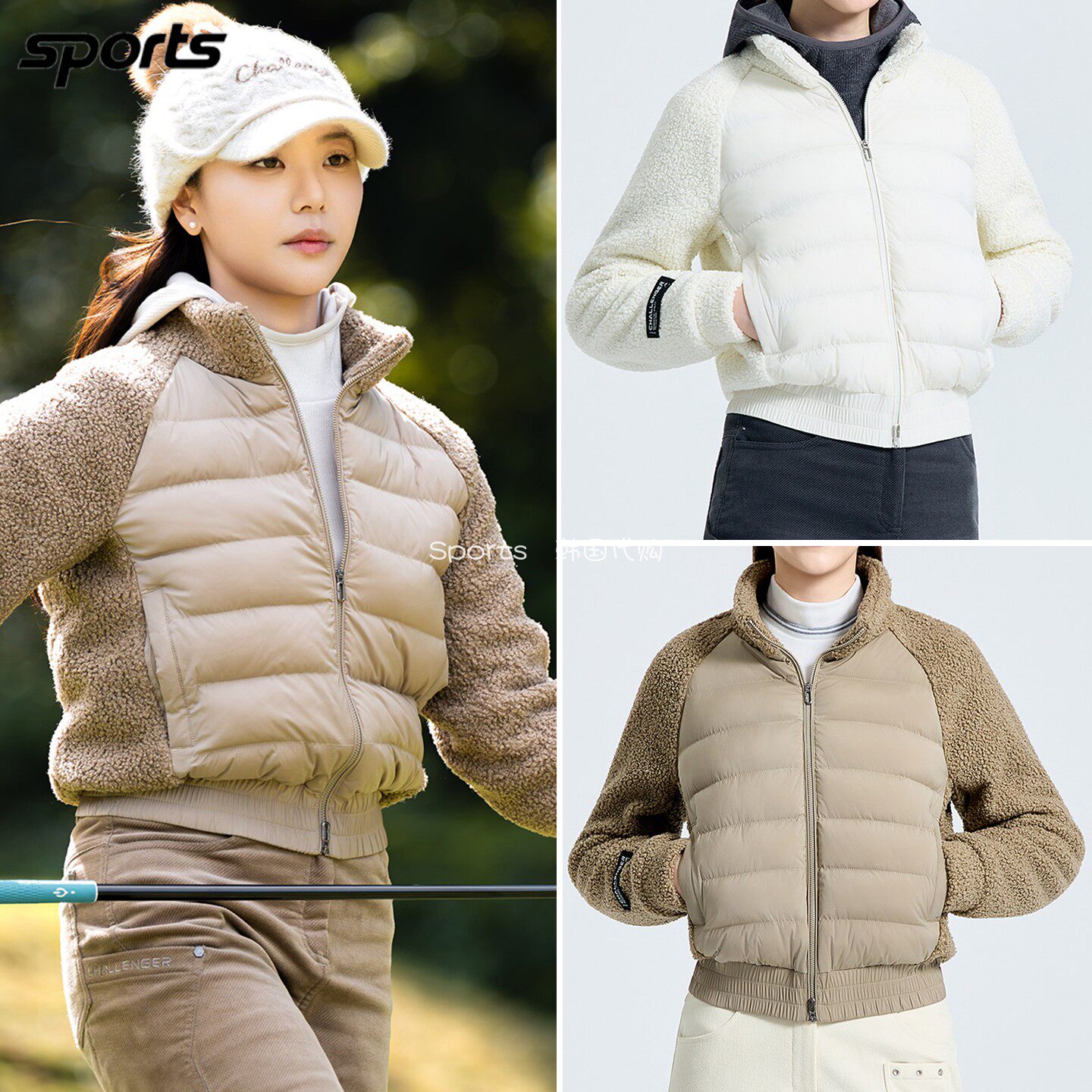 特价韩国代购CHALLENGER高尔夫26年冬绒面拼接夹棉户外棉服外套女