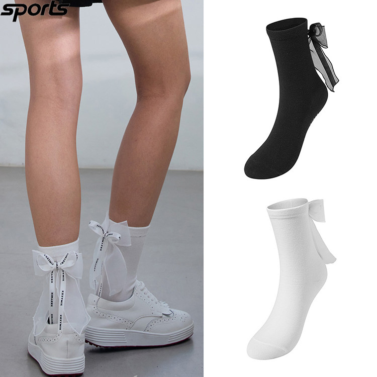 韩国代购xexymix高尔夫25年防滑透气少女风蝴蝶结户外短筒女球袜