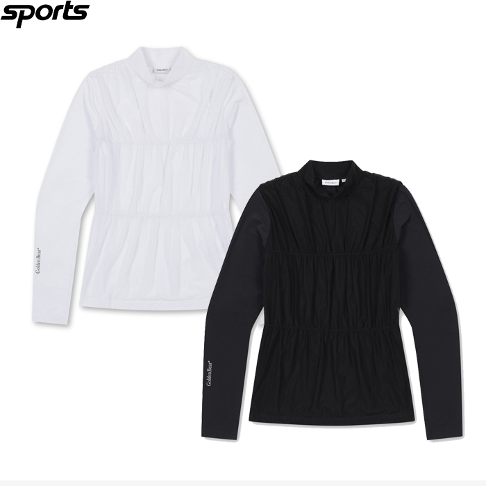 韩国代购GOLDEN BEAR高尔夫球服24春夏女GOLF字标抽褶立领打底衫