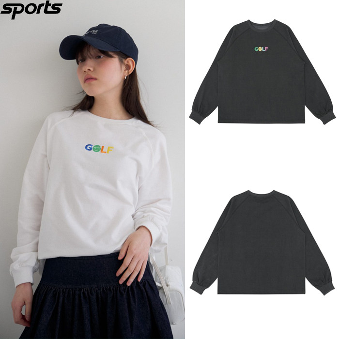 韩国代购Pivvee高尔夫球服26春夏女标志柔软插肩袖圆领运动卫衣