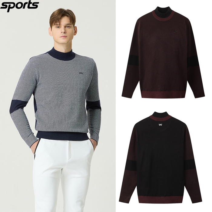 韩国代购PXG高尔夫球服25秋冬男配色防风保暖立领运动套头毛衣