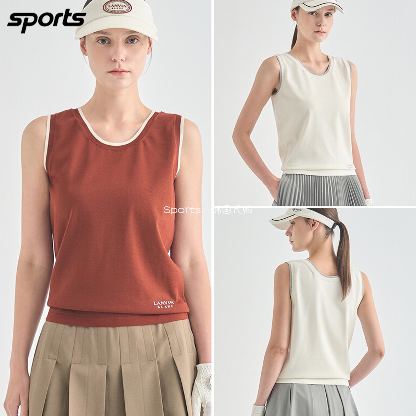 韩国代购lanvin blanc高尔夫球服26春夏女拼色圆领宽松无袖上衣