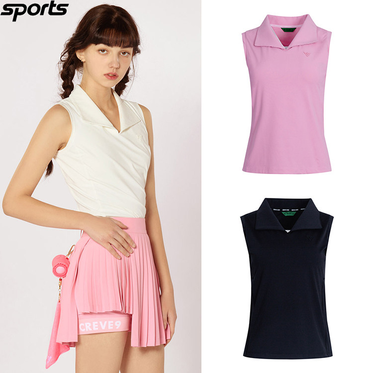 韩国代购CREVE9高尔夫穿搭25春夏凉感速干吸湿运动无袖翻领背心女