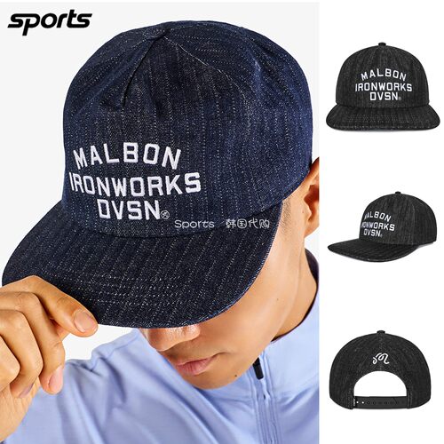 韩国代购malbon高尔夫球配饰26秋冬男条纹复古水洗牛仔防晒遮阳帽