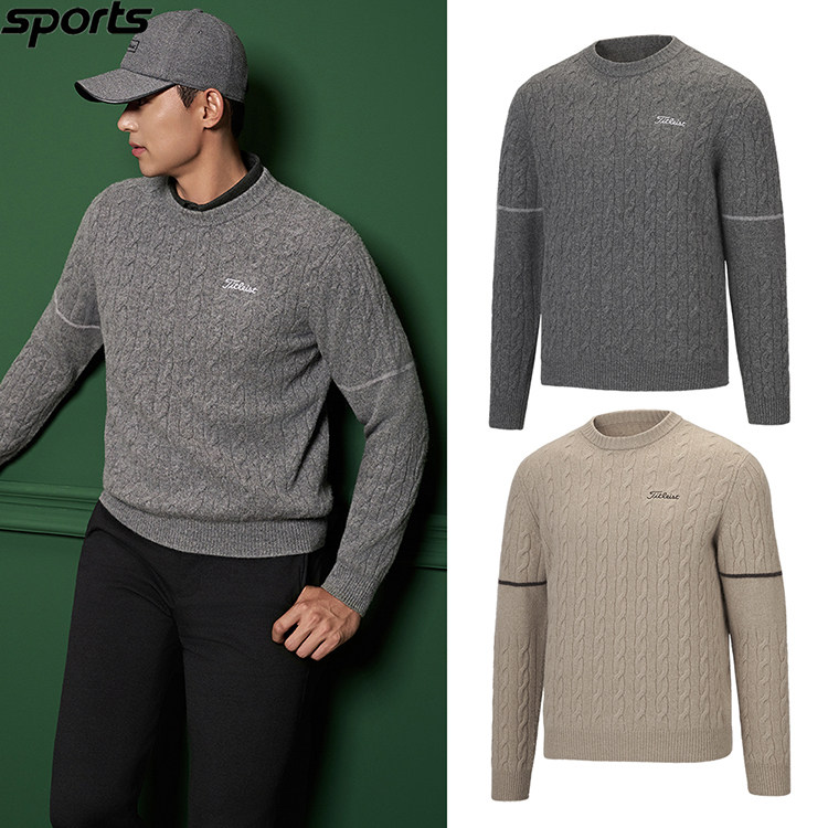 韩国代购titleist高尔夫25冬圆领编织纹保暖运动户外针织衫毛衣男