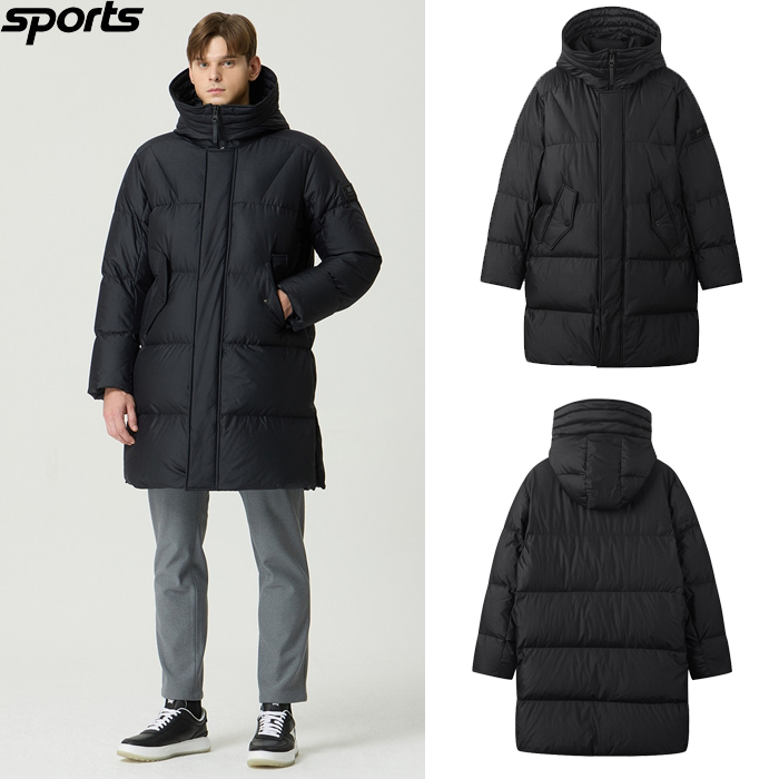 韩国代购PXG高尔夫球服25秋冬男黑色运动轻质保暖长款连帽羽绒服