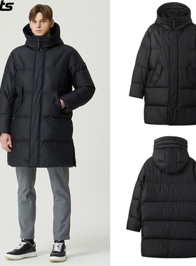 韩国代购PXG高尔夫球服25秋冬男黑色运动轻质保暖长款连帽羽绒服