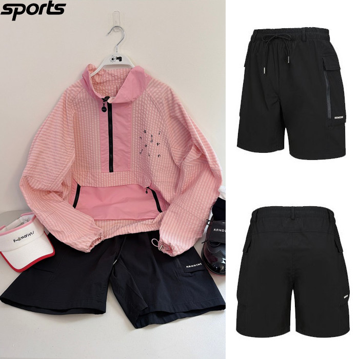 韩国代购Kandini高尔夫球裤26春夏男女黑色宽松舒适运动休闲短裤