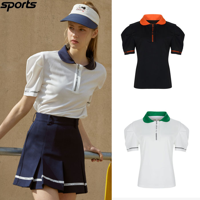 韩国代购Kandini高尔夫球服24春夏女子GOLF拼色泡泡袖短袖上衣