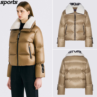 韩国代购GFORE高尔夫25冬抗寒保暖鹅绒毛绒翻领短款户外羽绒服女