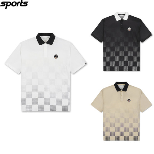 韩国代购golden bear高尔夫球服26春夏男棋盘格轻质翻领短袖T恤