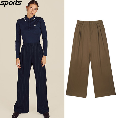 韩国代购malbon高尔夫球裤26春夏女纯色标志系扣运动休闲宽松长裤