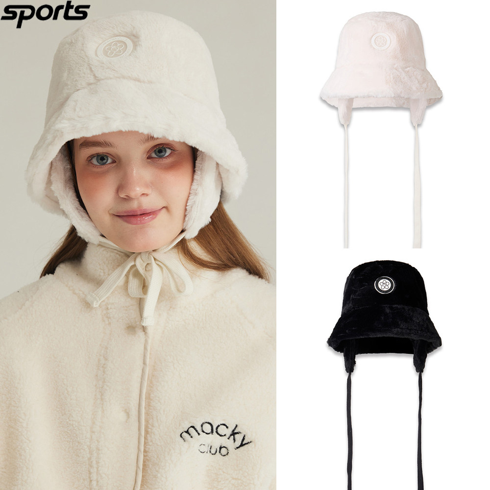 韩国代购MACKY高尔夫24秋冬少女风ins护耳罩保暖毛绒渔夫帽女球帽