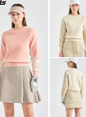 韩国代购lanvin blanc高尔夫球服25秋冬女拼色防风休闲圆领针织衫