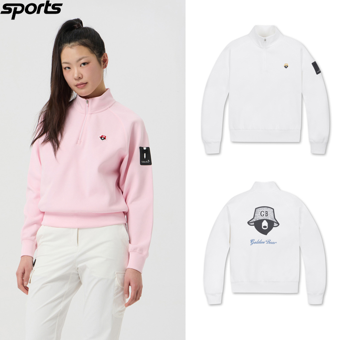 韩国代购GOLDEN BEAR高尔夫球服25春女GOLF图案半拉链立领套头衫