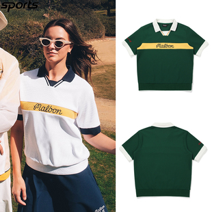 运动休闲T恤 malbon高尔夫球服女标志拼色翻领短袖 折扣款 韩国代购