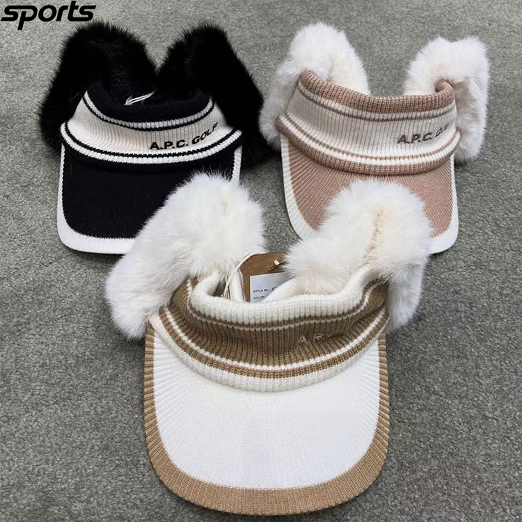 韩国代购APC高尔夫穿搭25年秋冬保暖抗寒毛绒护耳户外空顶女球帽