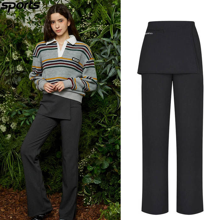 韩国代购Kandini高尔夫球裤24秋冬女子GOLF标志炭灰色半喇叭裤