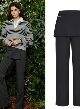 韩国代购Kandini高尔夫球裤24秋冬女子GOLF标志炭灰色半喇叭裤