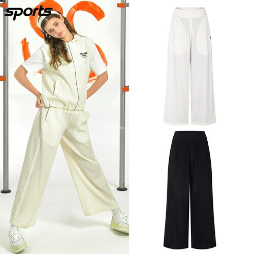 韩国代购double flag高尔夫26夏冷感松紧腰运动户外阔腿裤长裤女