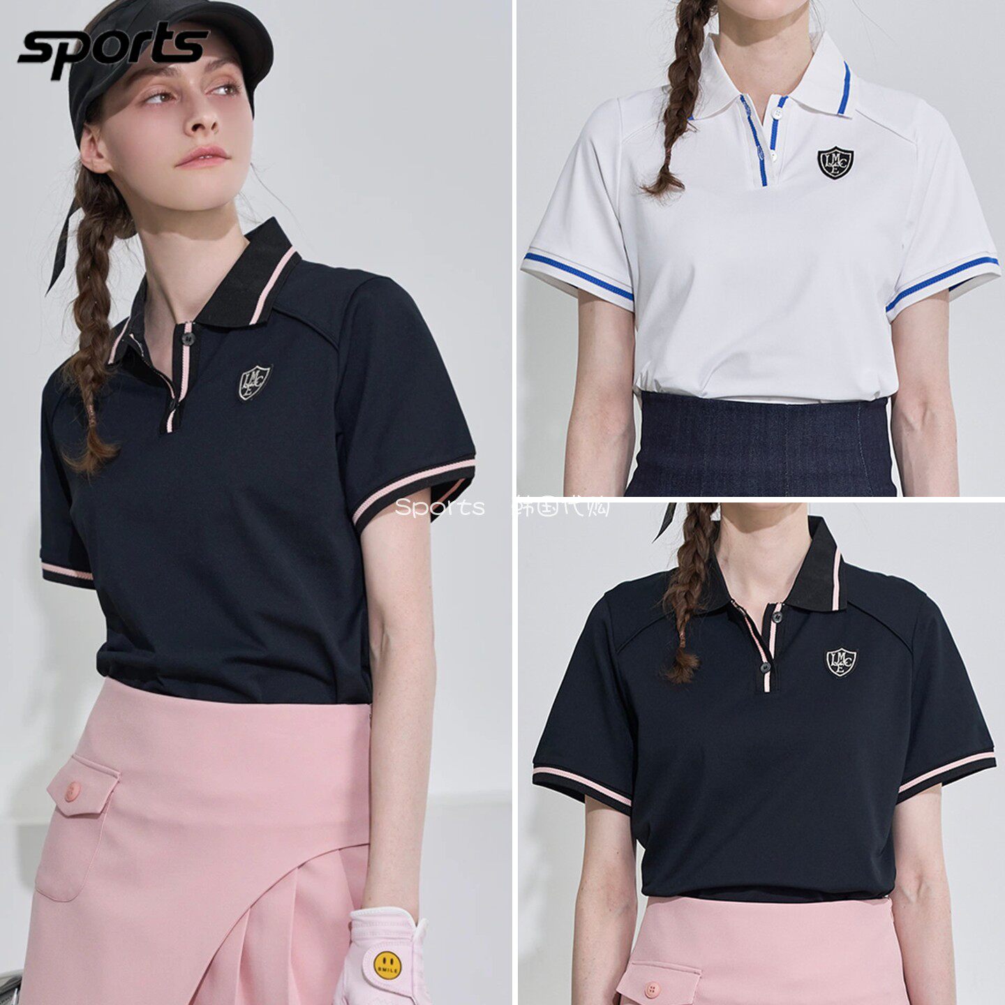韩国代购LeNIC高尔夫26夏学院风简约翻领运动户外POLO衫短袖T恤女