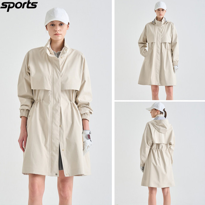 韩国代购lanvin blanc高尔夫球服26春夏女防风防雨连帽中长款雨衣