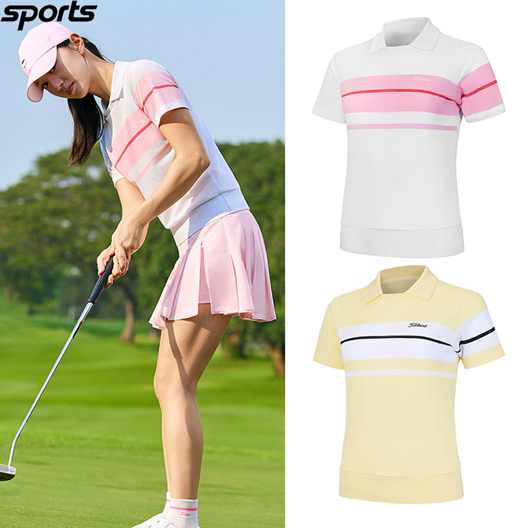 韩国代购titleist高尔夫26春夏吸湿速干条纹运动POLO衫短袖T恤女
