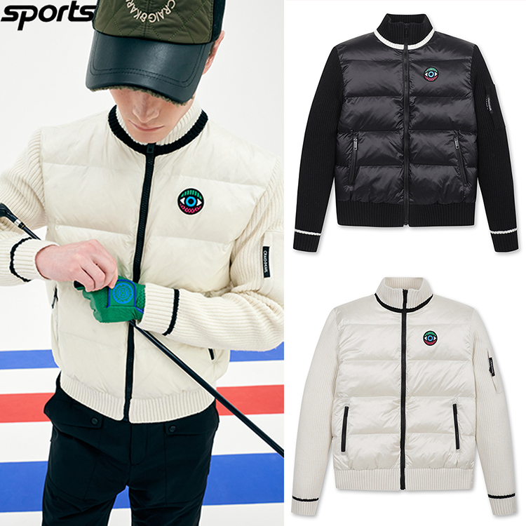 韩国代购CRAIG KARL高尔夫25冬亮面拼接针织鹅绒防风羽绒服外套男