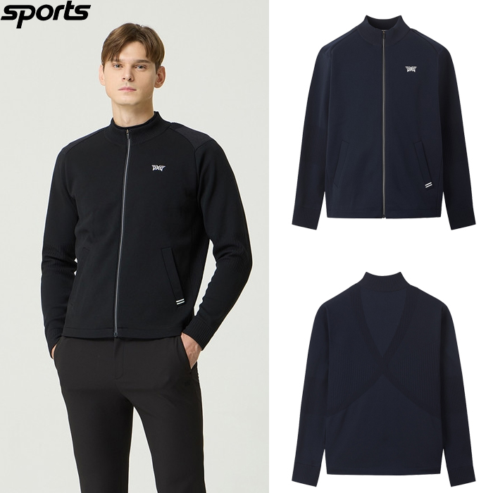 韩国代购PXG高尔夫球服25秋冬男标志弹力运动休闲针织拉链外套