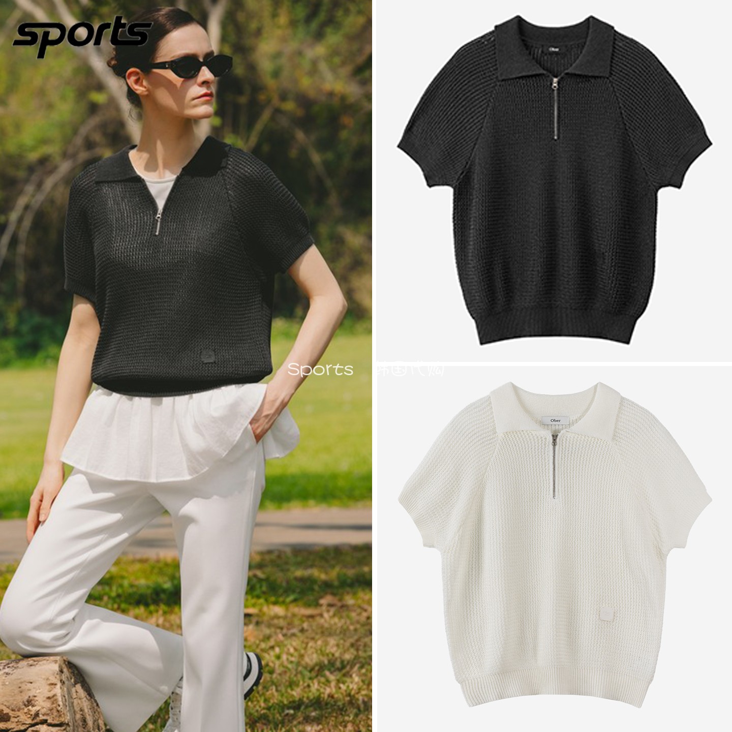 韩国代购ober golf高尔夫26夏镂空网衫防晒运动户外针织短袖T恤女