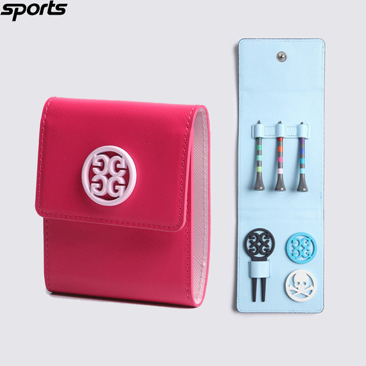 韩国代购GFORE高尔夫26春皮革便携户外马克球TEE果岭叉小球袋套装