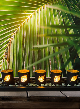 跨境黑色镂空烛台木质字母HOME创意套装蜡烛杯工艺品装饰摆件