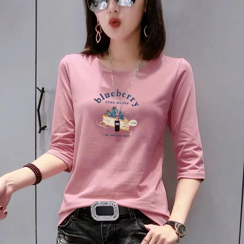 纯棉七分袖女上衣春夏季新款欧洲站中袖欧货洋气小衫正肩半袖t恤