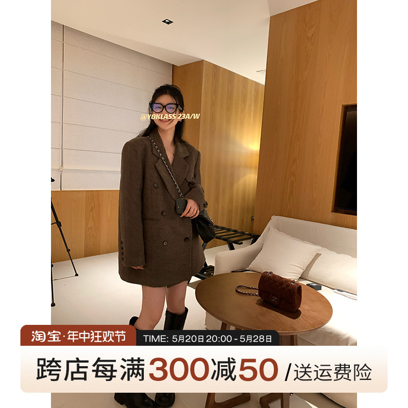 王少女的店 2024新款秋冬高级感毛呢小个子西装式大衣中长款外套