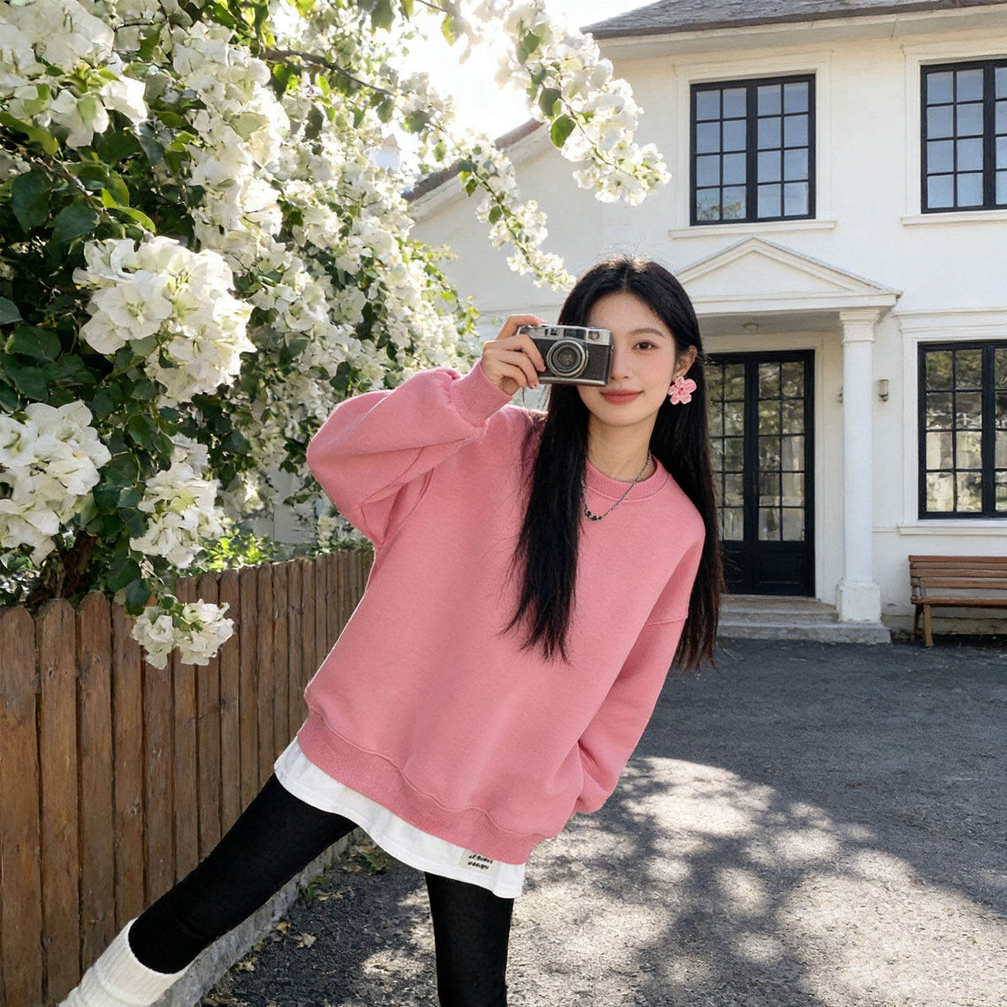 粉色圆领卫衣女2026年新款韩版加绒薄款洋气百搭慵懒风假两件上衣,女装/女士精品,卫衣/绒衫,淘宝优惠券,粉丝福利购,淘宝优惠卷