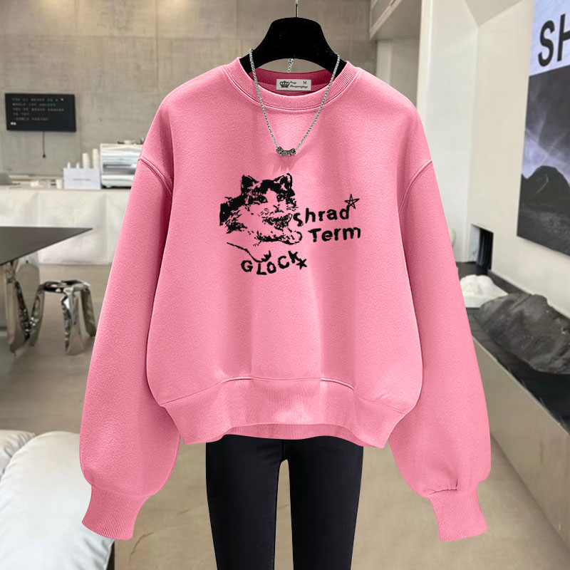 加绒宽松版慵懒风卡通圆领卫衣女